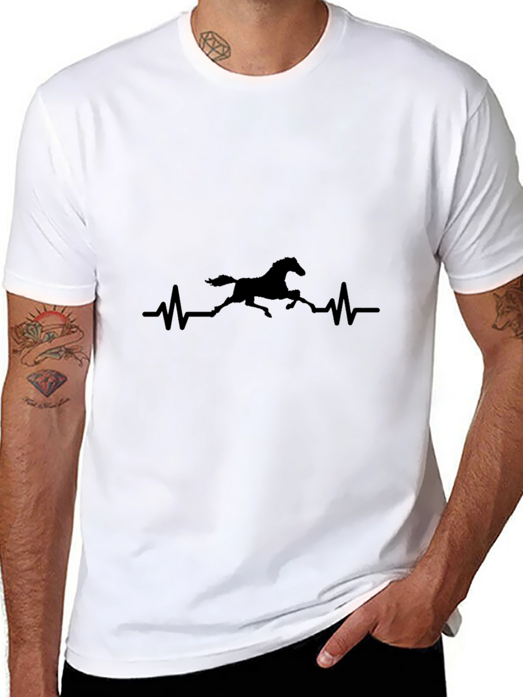 Horse Heartbeat Graphic Black T-Shirt