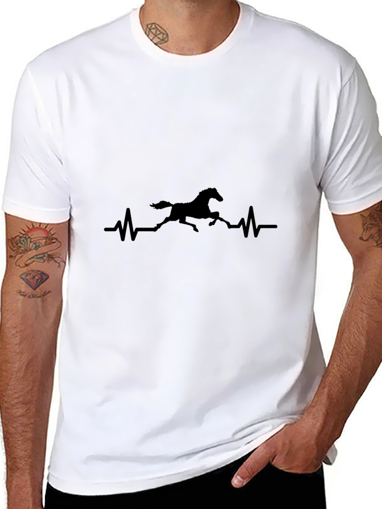 Horse Heartbeat Graphic Black T-Shirt