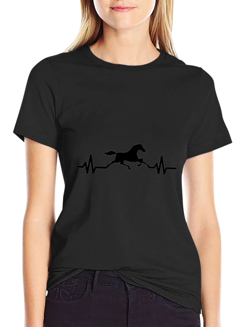 Horse Heartbeat Graphic Black T-Shirt