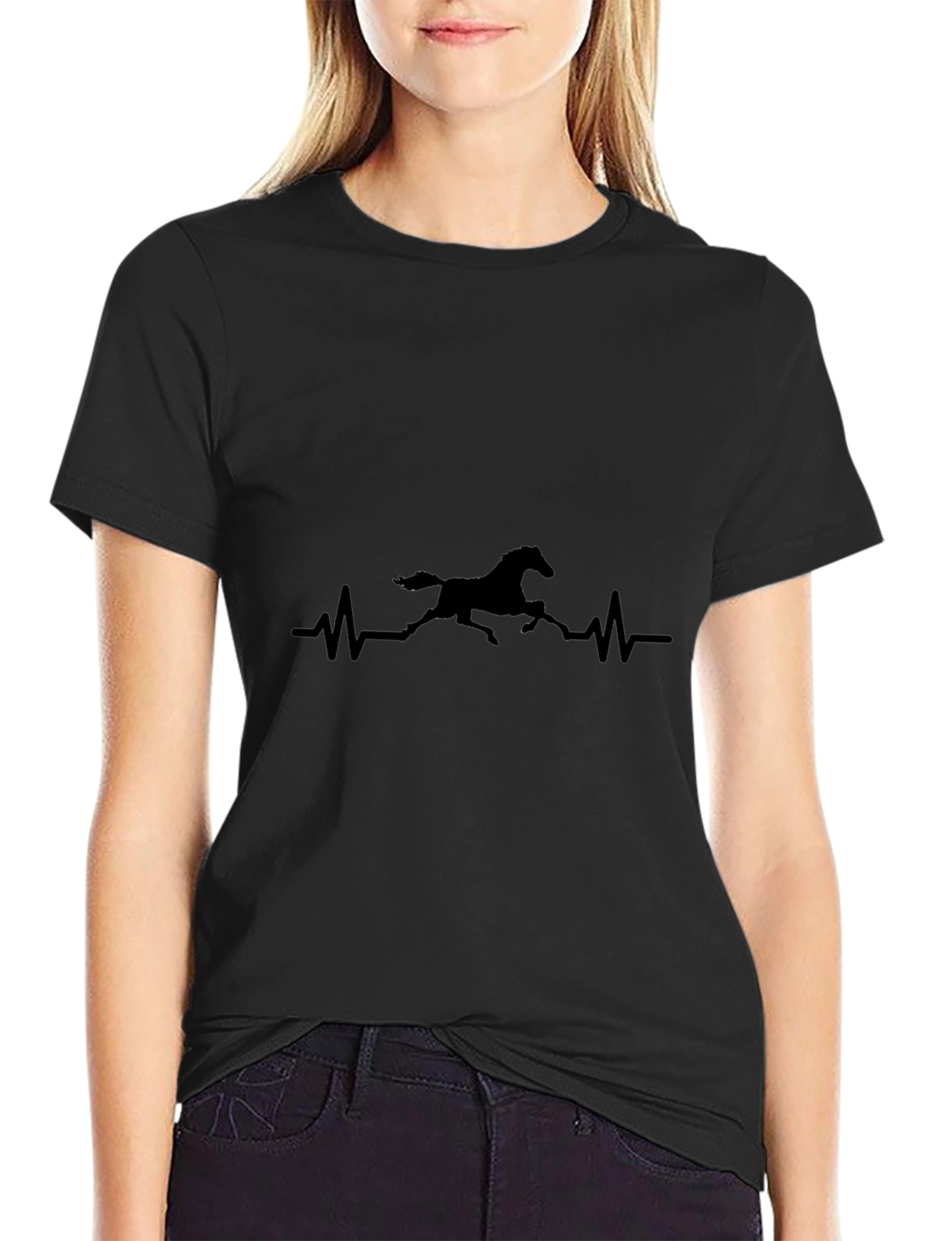 Horse Heartbeat Graphic Black T-Shirt