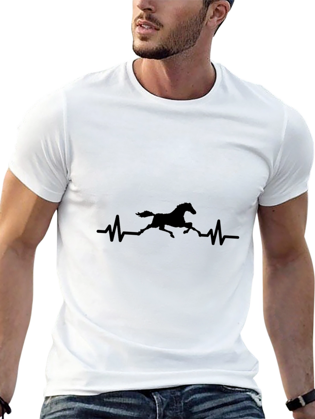 Horse Heartbeat Graphic Black T-Shirt