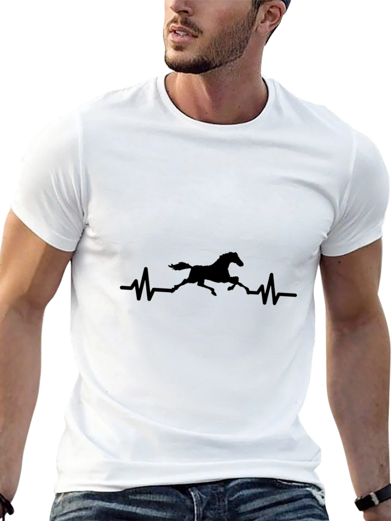 Horse Heartbeat Graphic Black T-Shirt
