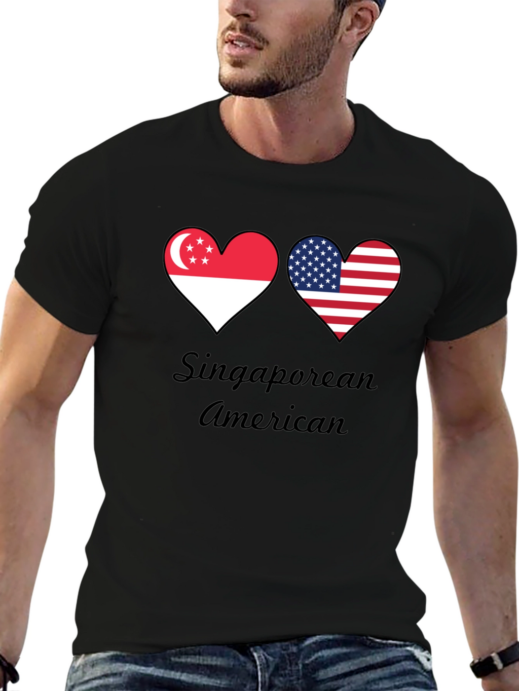 Singaporean American Flag Heart T-Shirt