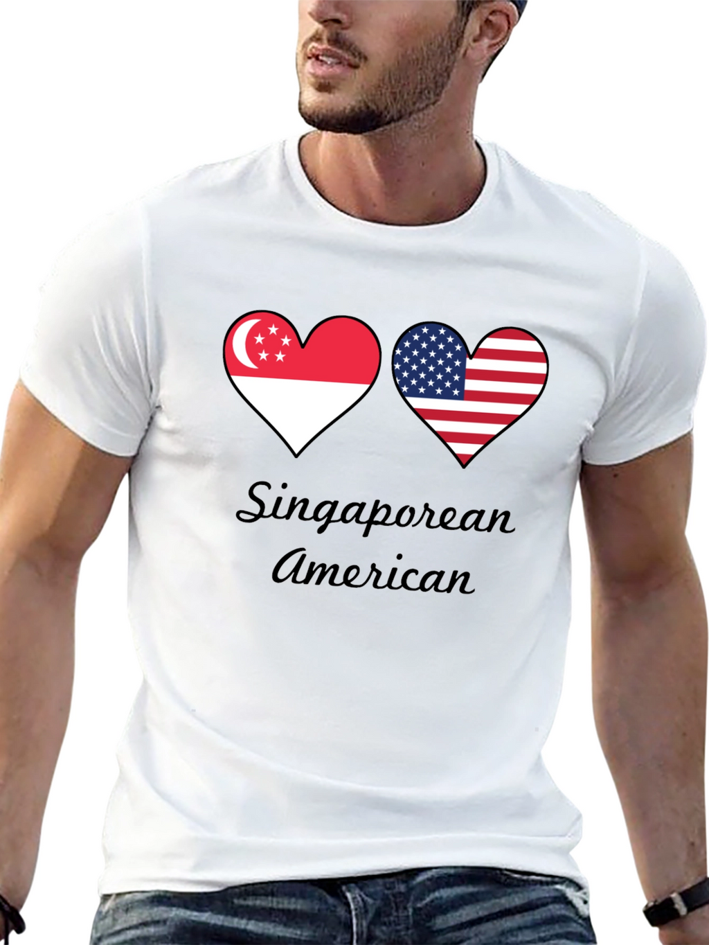 Singaporean American Flag Heart T-Shirt