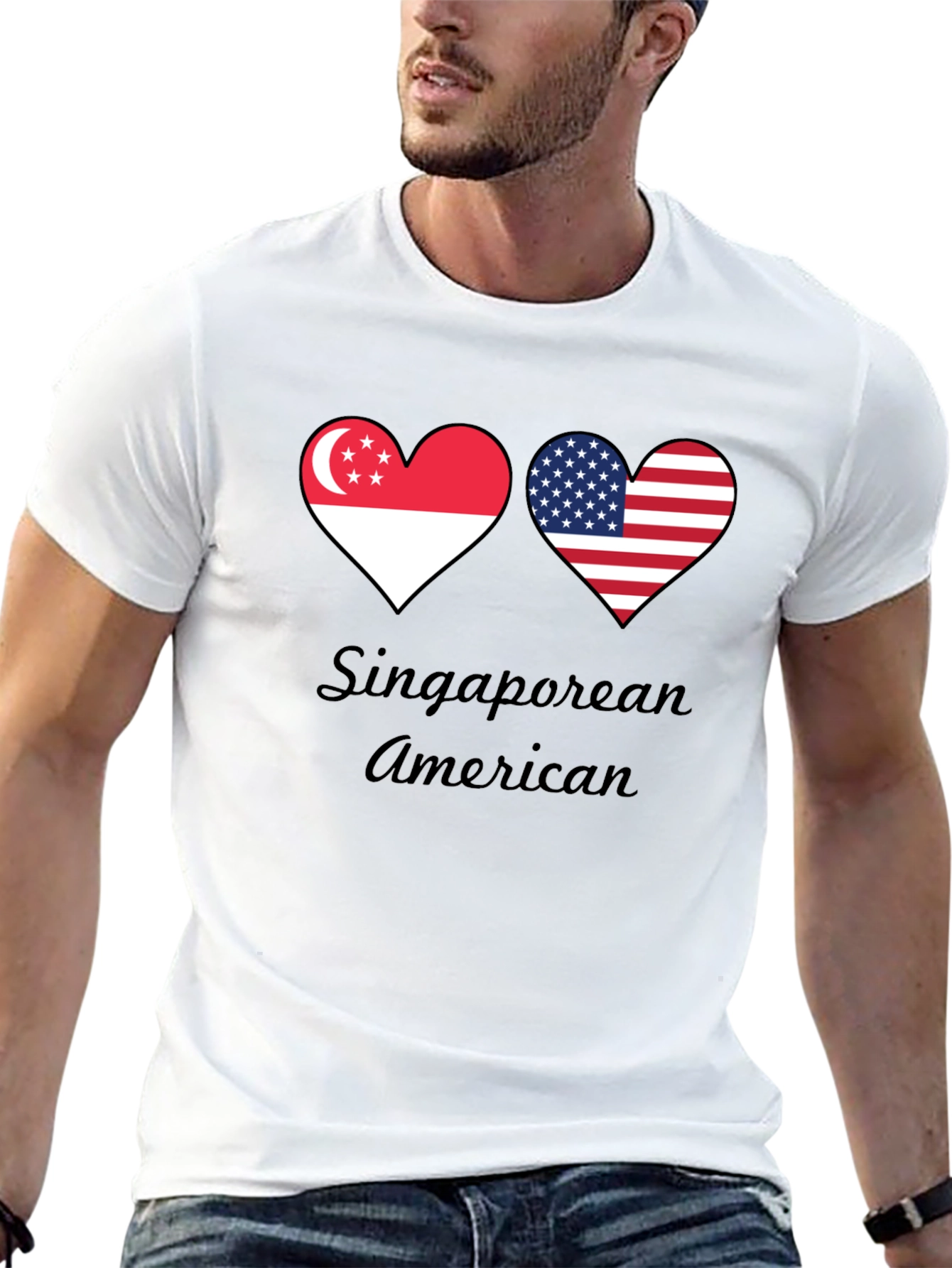 Singaporean American Flag Heart T-Shirt