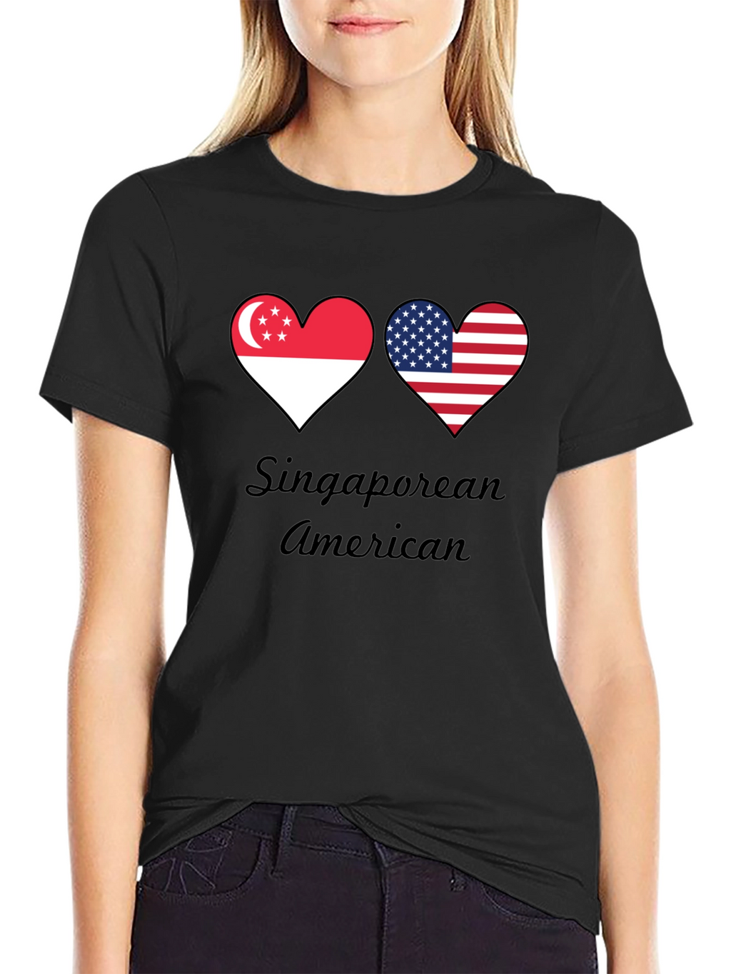 Singaporean American Flag Heart T-Shirt