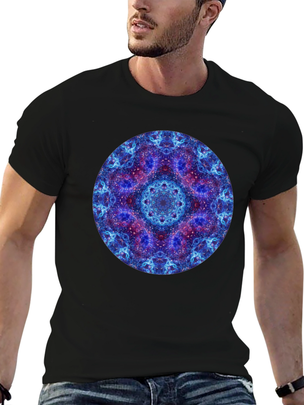 Cosmic Mandala Graphic T-Shirt - Black