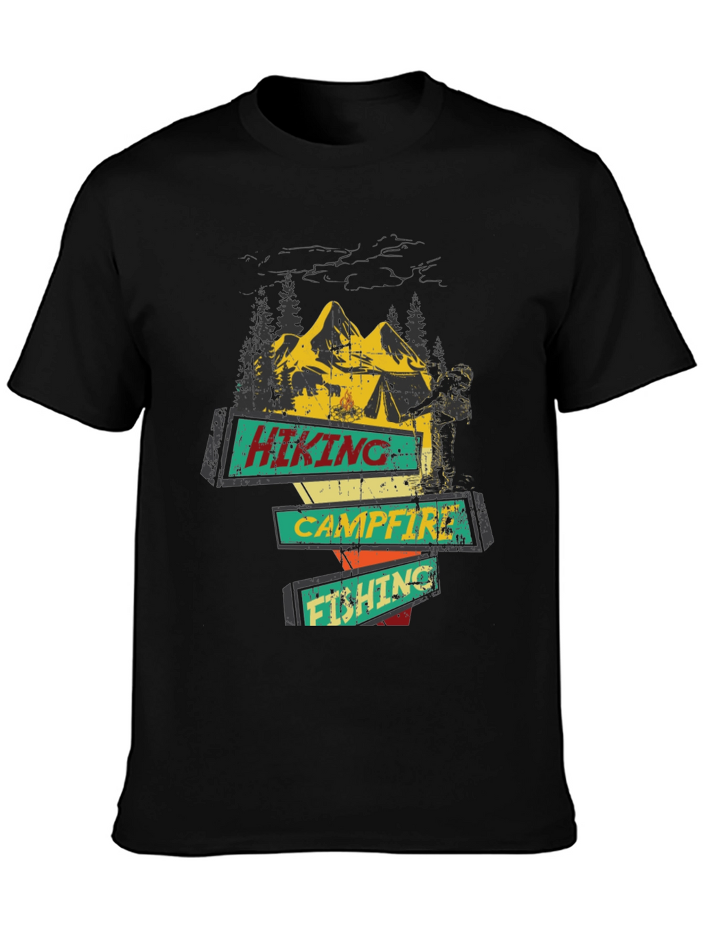 Hiking Campfire Fishing Graphic Tee