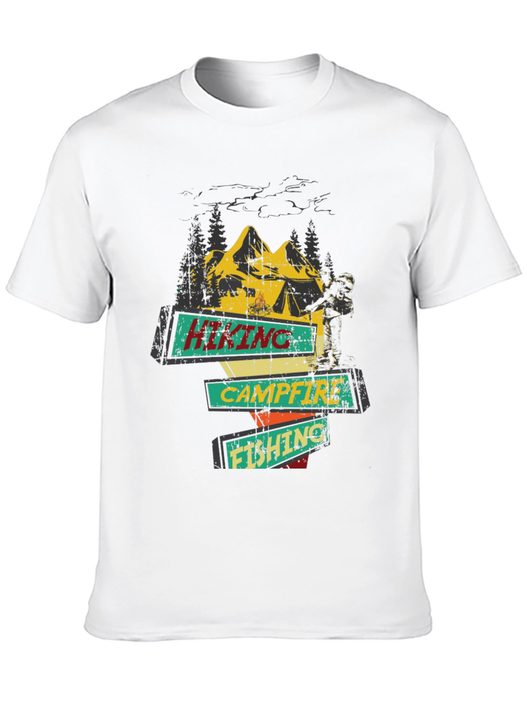 Hiking Campfire Fishing Graphic Tee