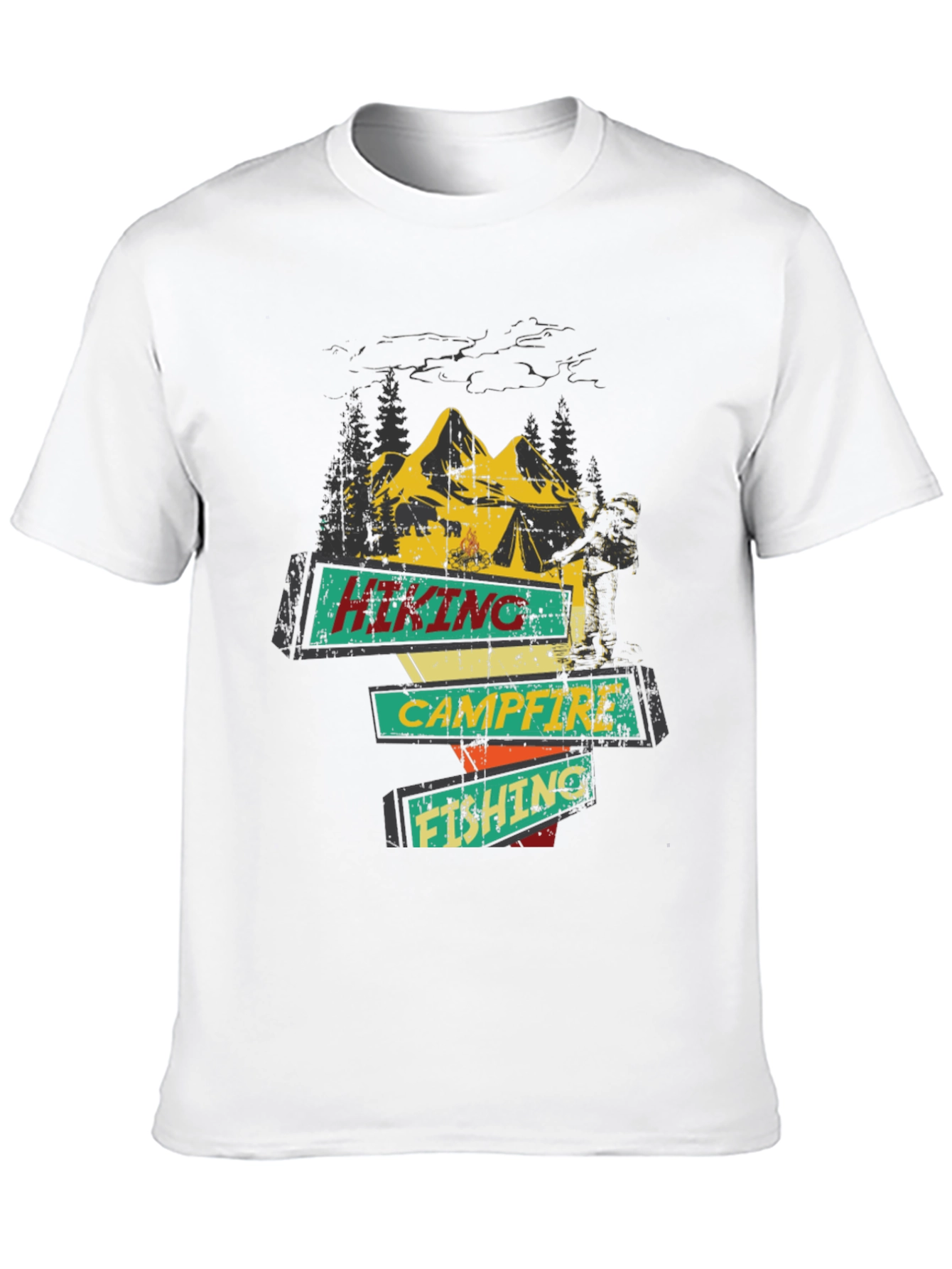 Hiking Campfire Fishing Graphic Tee