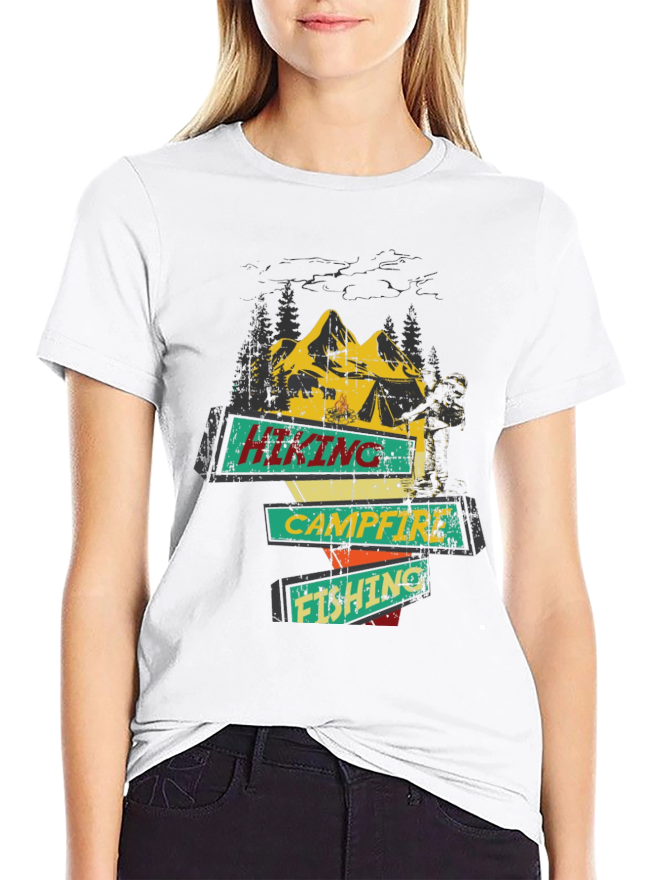 Hiking Campfire Fishing Graphic Tee