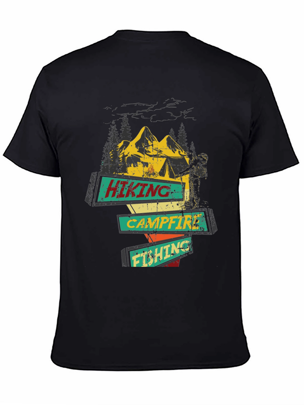 Hiking Campfire Fishing Graphic Tee