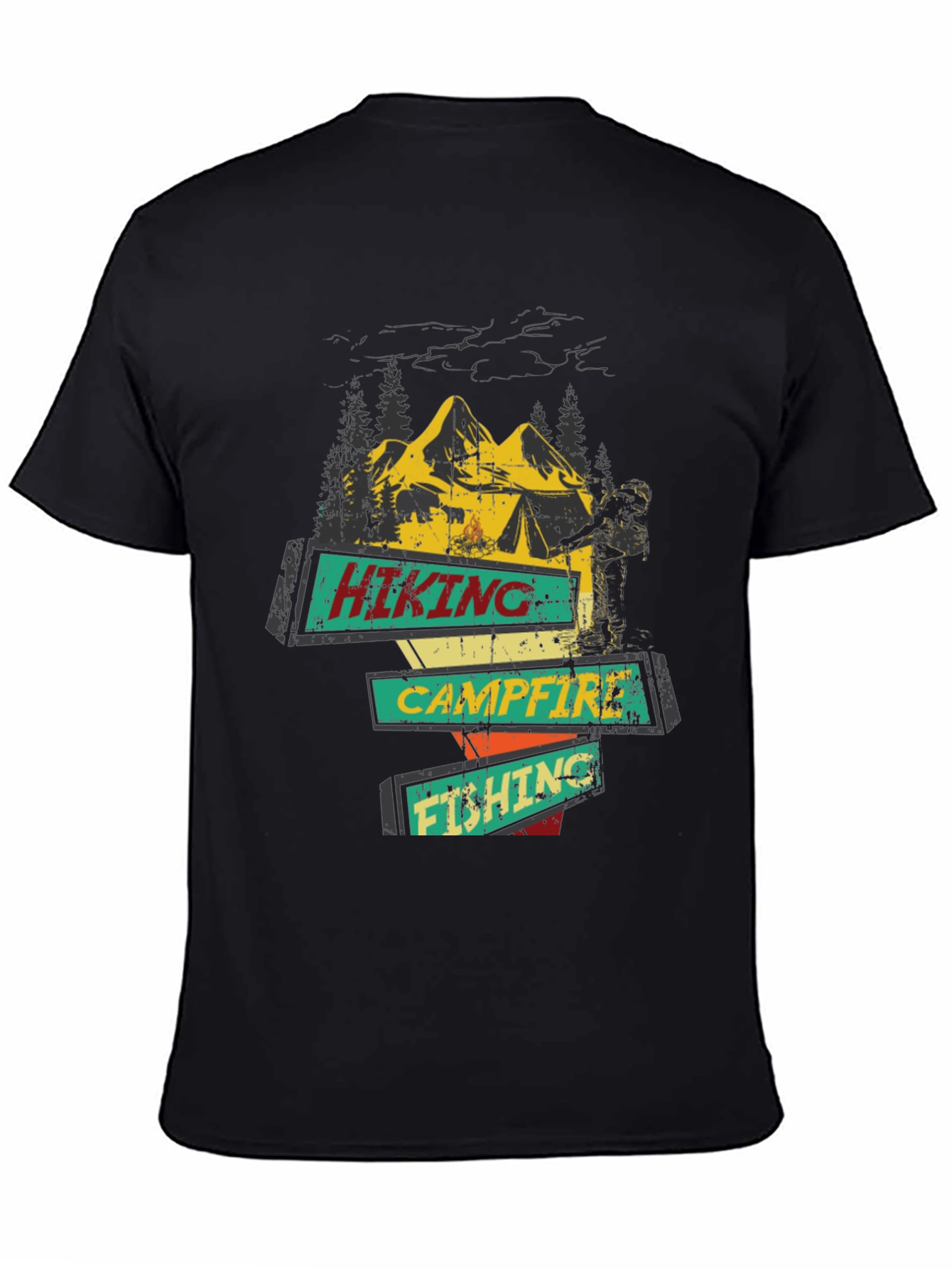 Hiking Campfire Fishing Graphic Tee