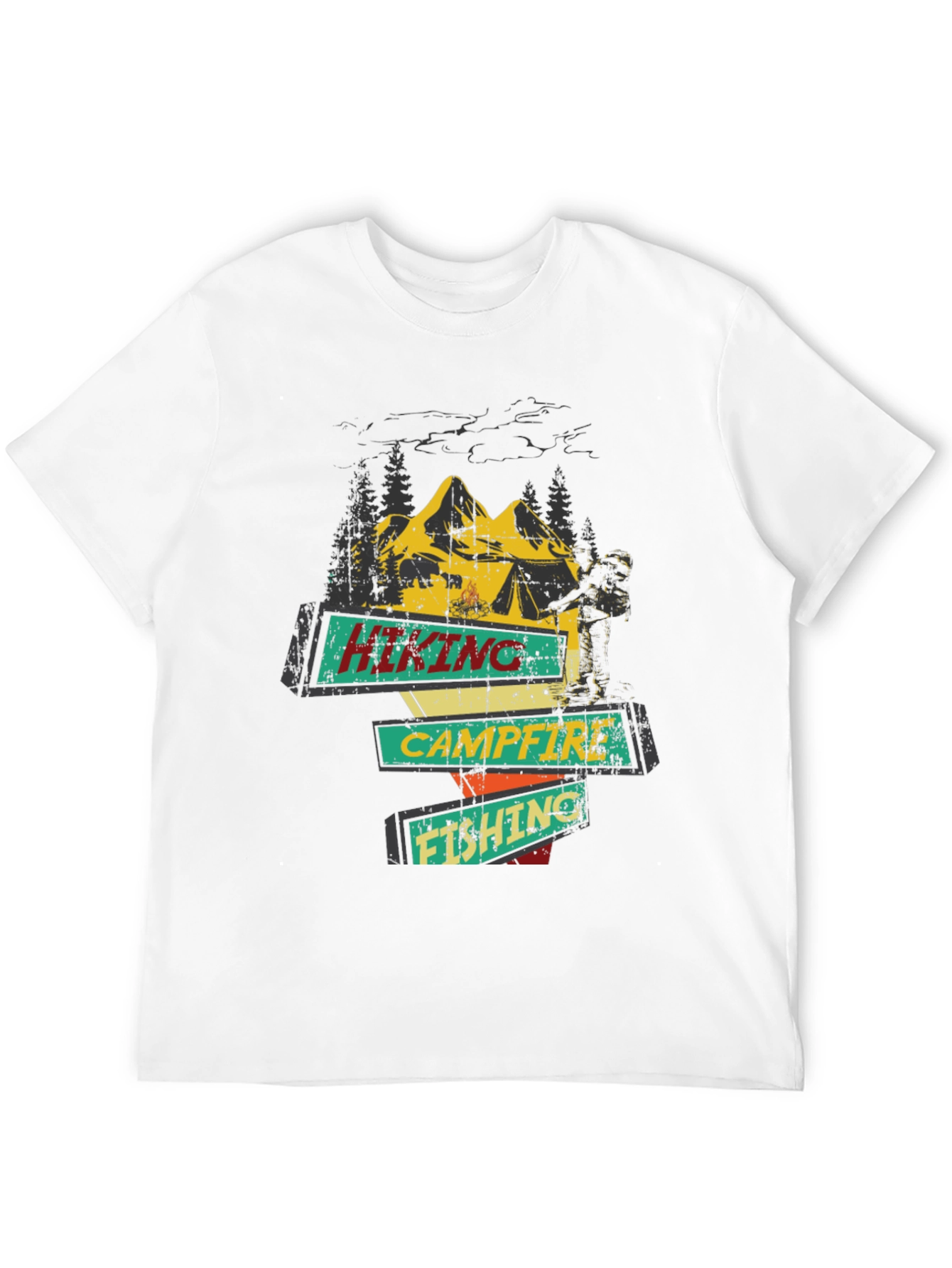Hiking Campfire Fishing Graphic Tee
