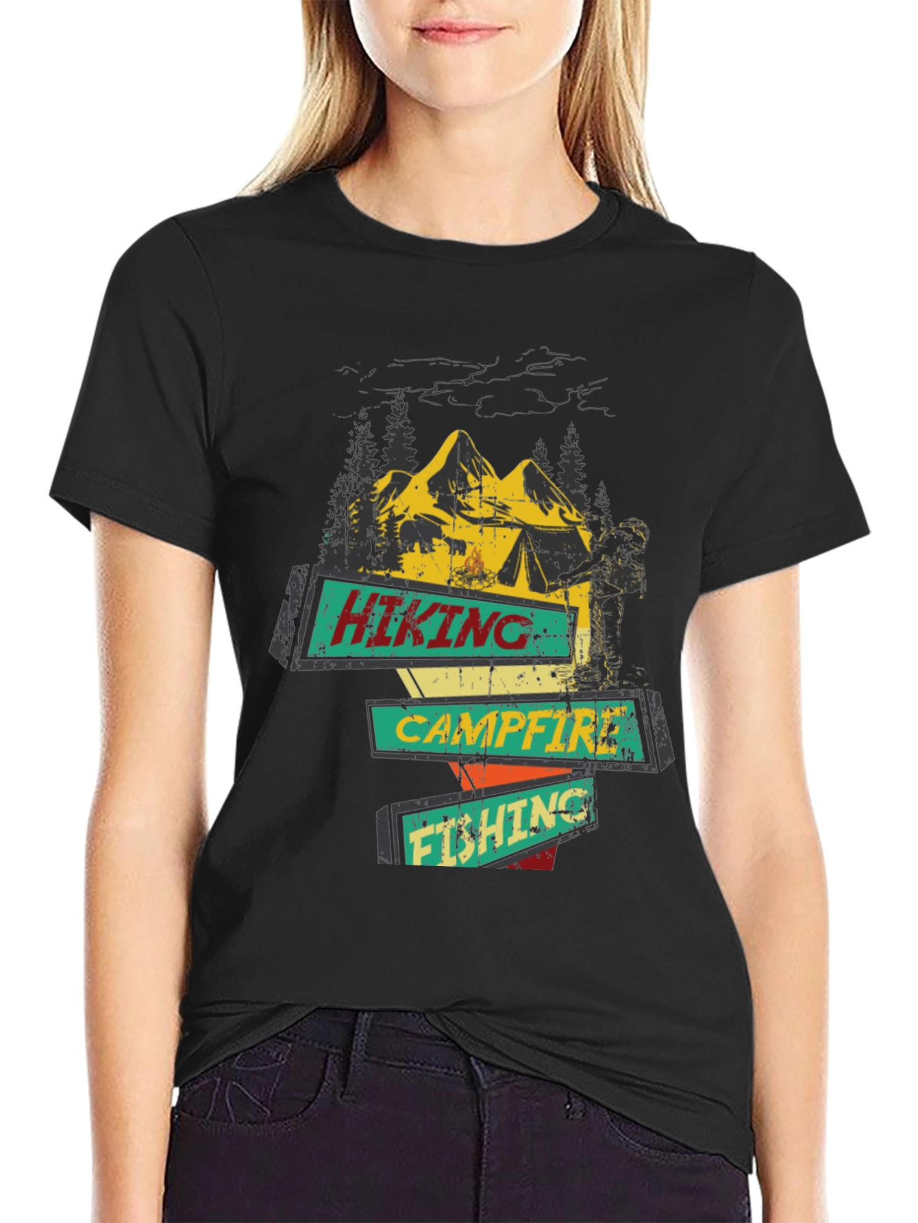 Hiking Campfire Fishing Graphic Tee