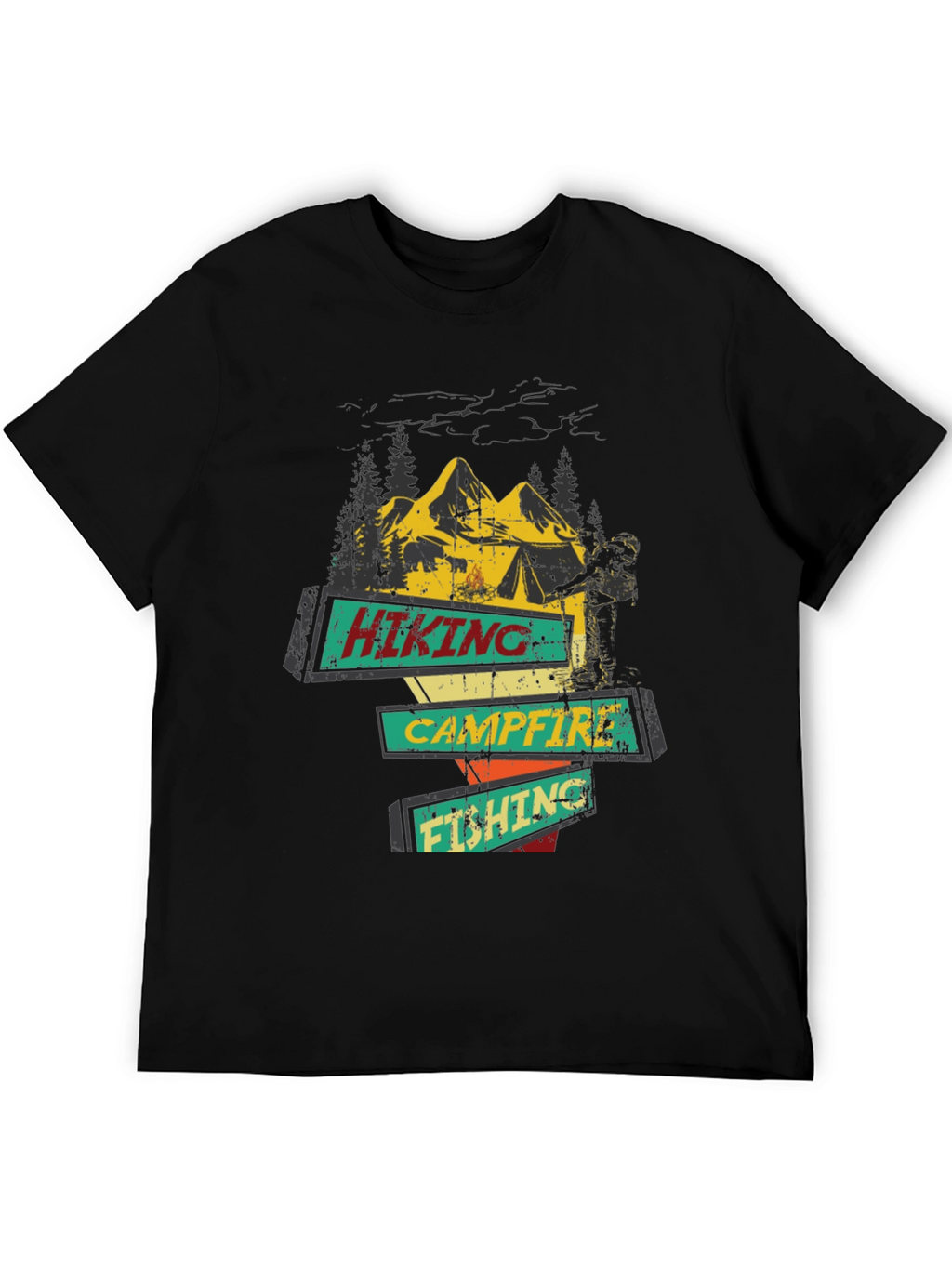 Hiking Campfire Fishing Graphic Tee