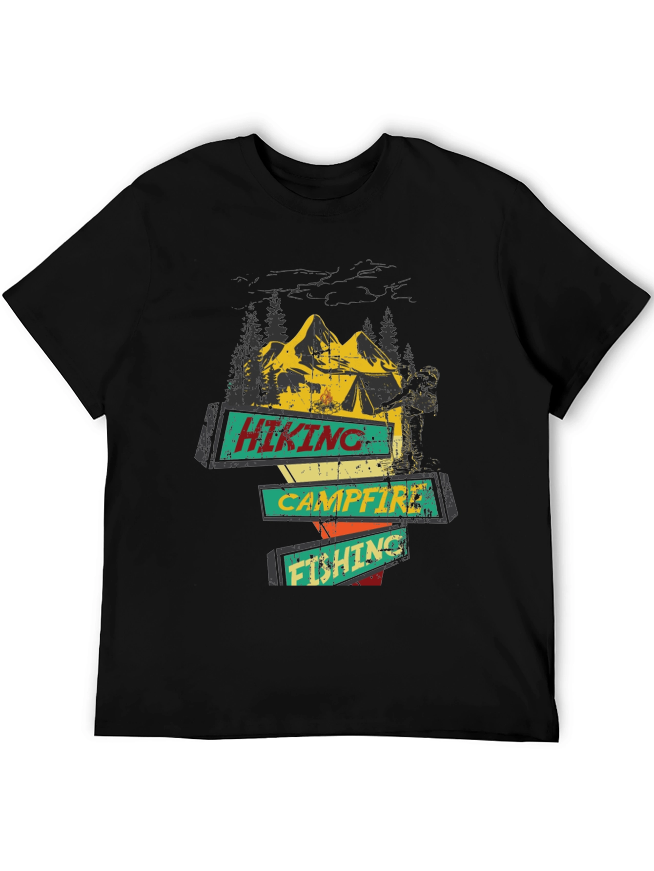 Hiking Campfire Fishing Graphic Tee
