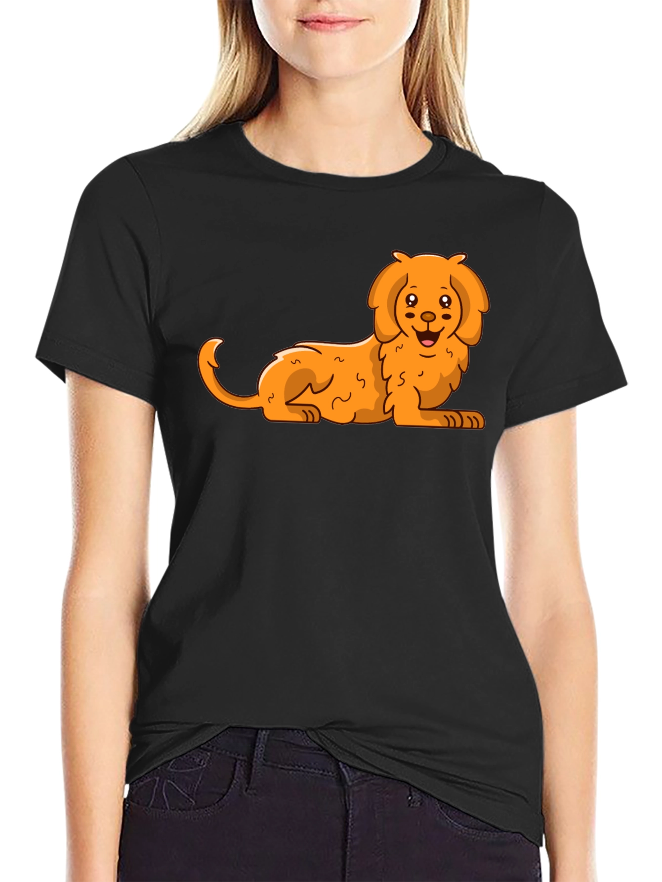 Cute Cartoon Dog Black T-Shirt