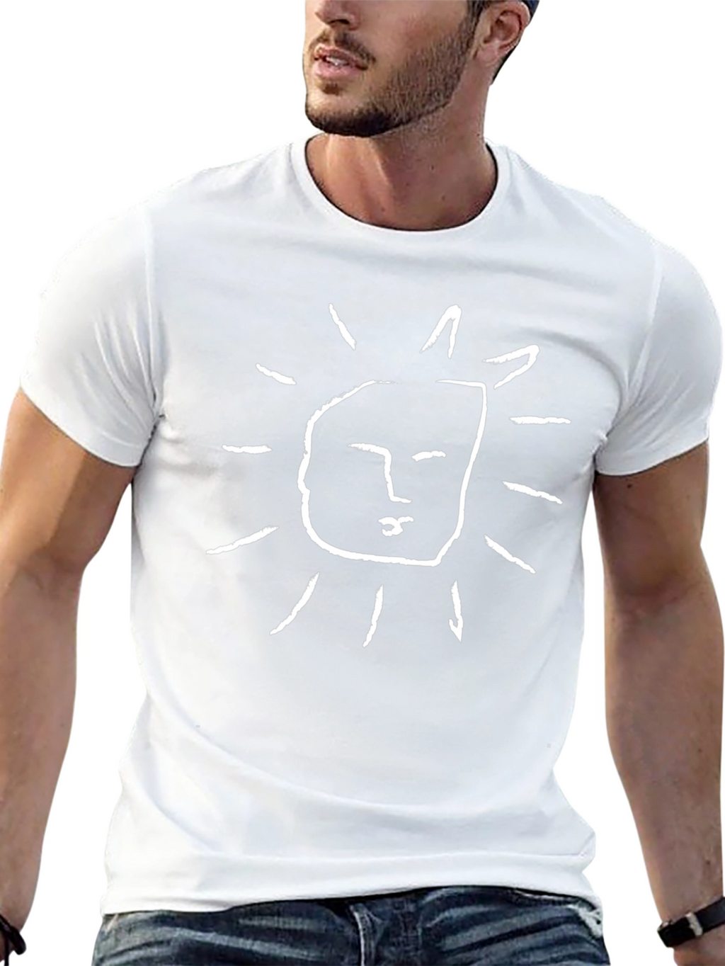 Abstract Sun Face Graphic Black T-Shirt