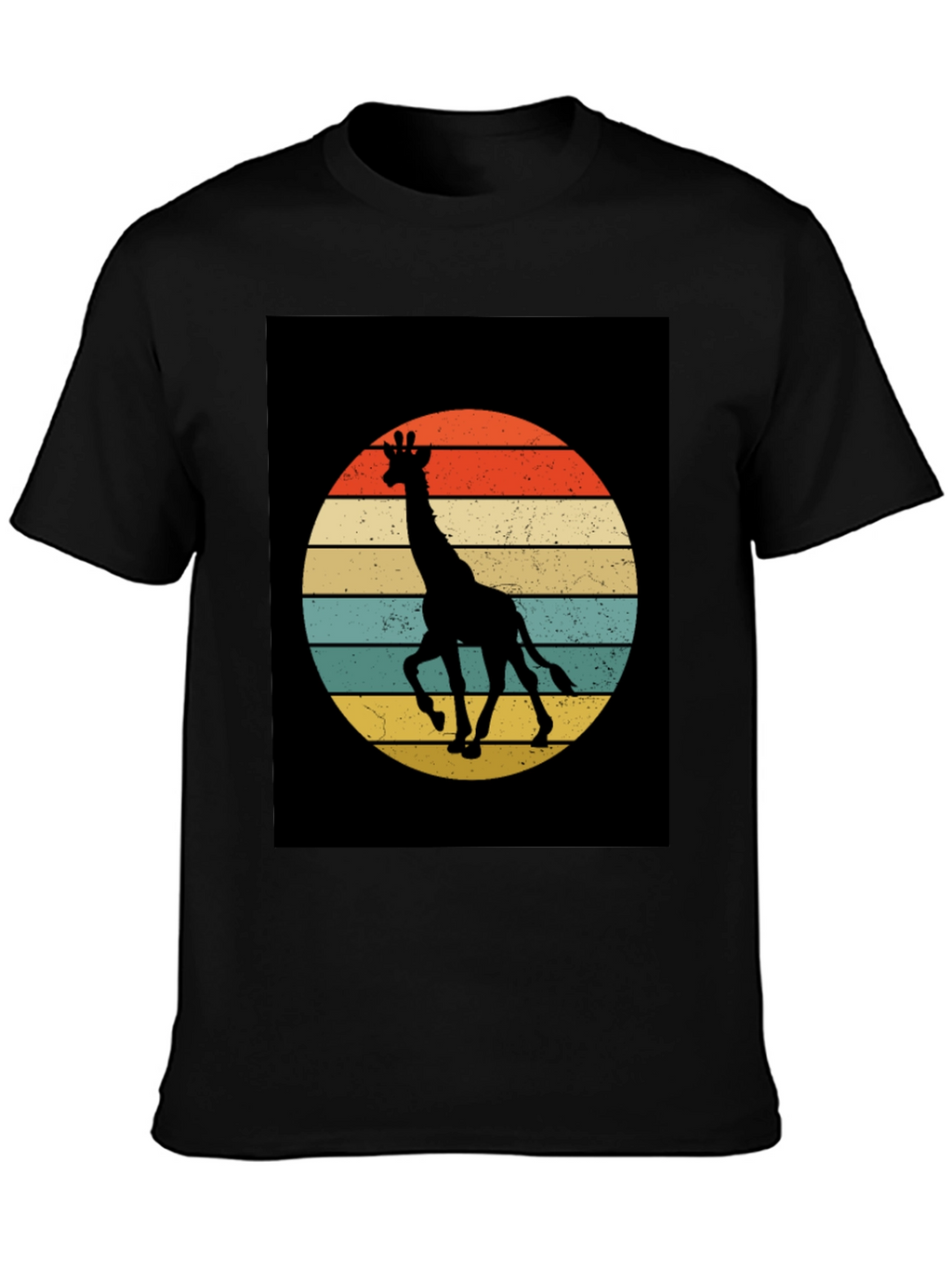 Retro Giraffe Sunset Graphic Tee - Black