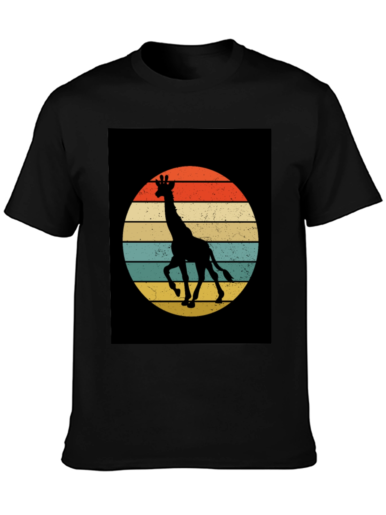 Retro Giraffe Sunset Graphic Tee - Black