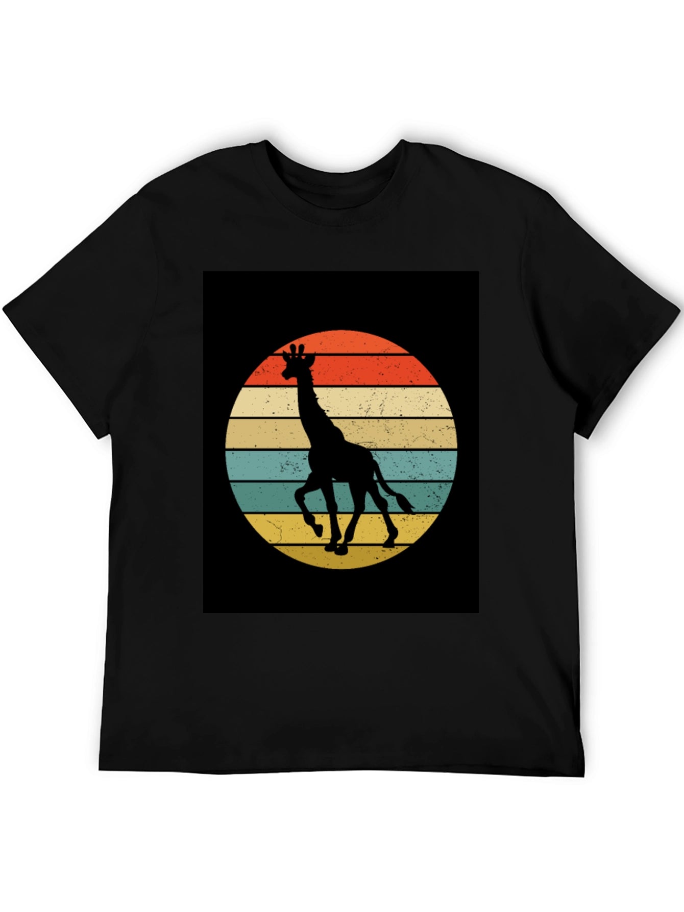 Retro Giraffe Sunset Graphic Tee - Black