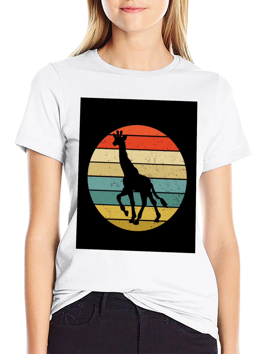 Retro Giraffe Sunset Graphic Tee - Black