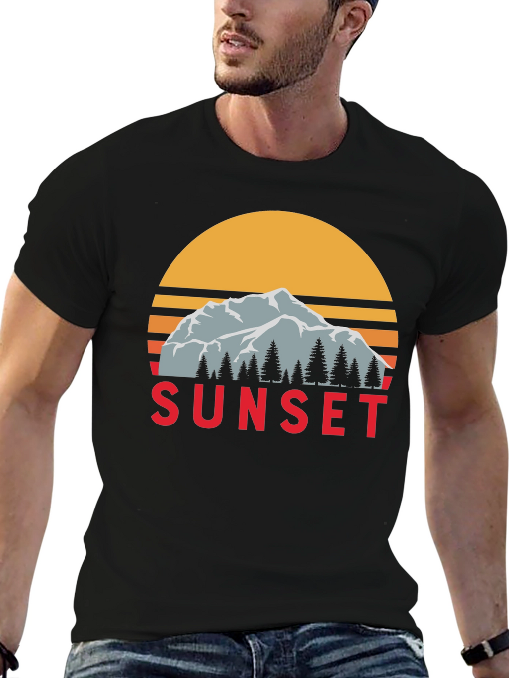 Sunset Mountain Graphic Tee - Retro Style