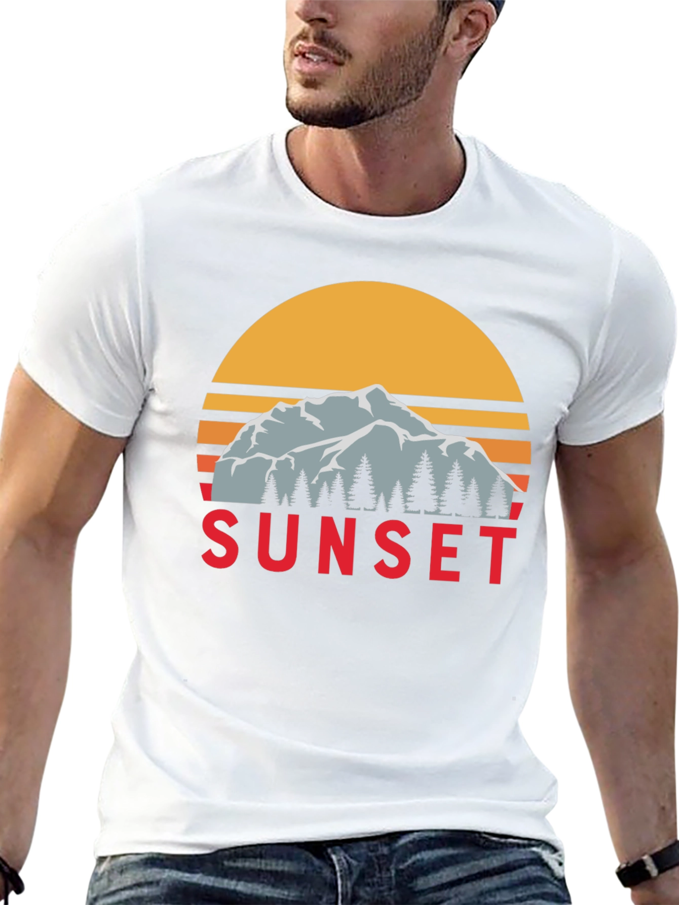 Sunset Mountain Graphic Tee - Retro Style