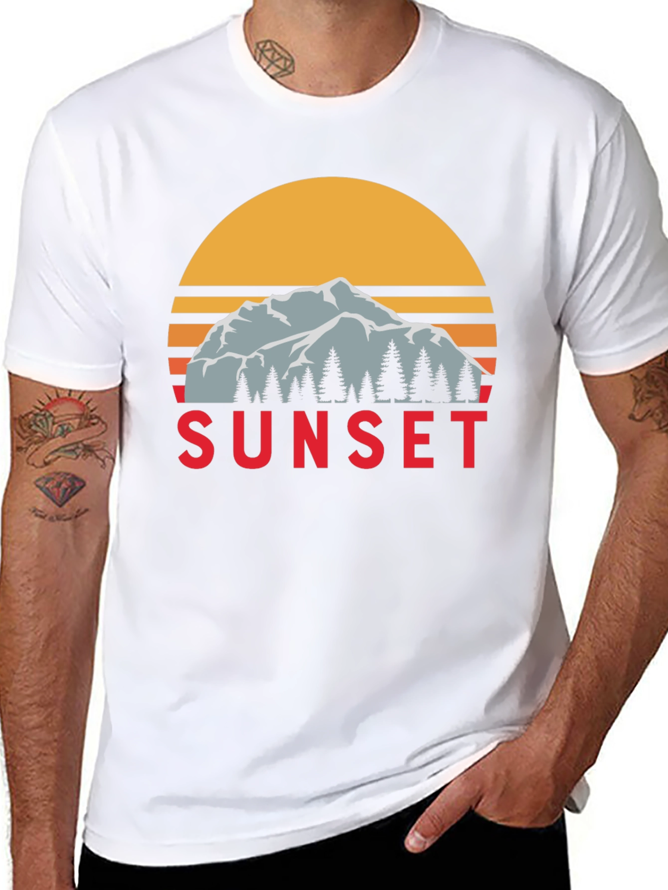 Sunset Mountain Graphic Tee - Retro Style