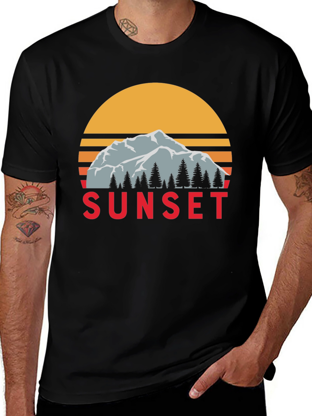 Sunset Mountain Graphic Tee - Retro Style