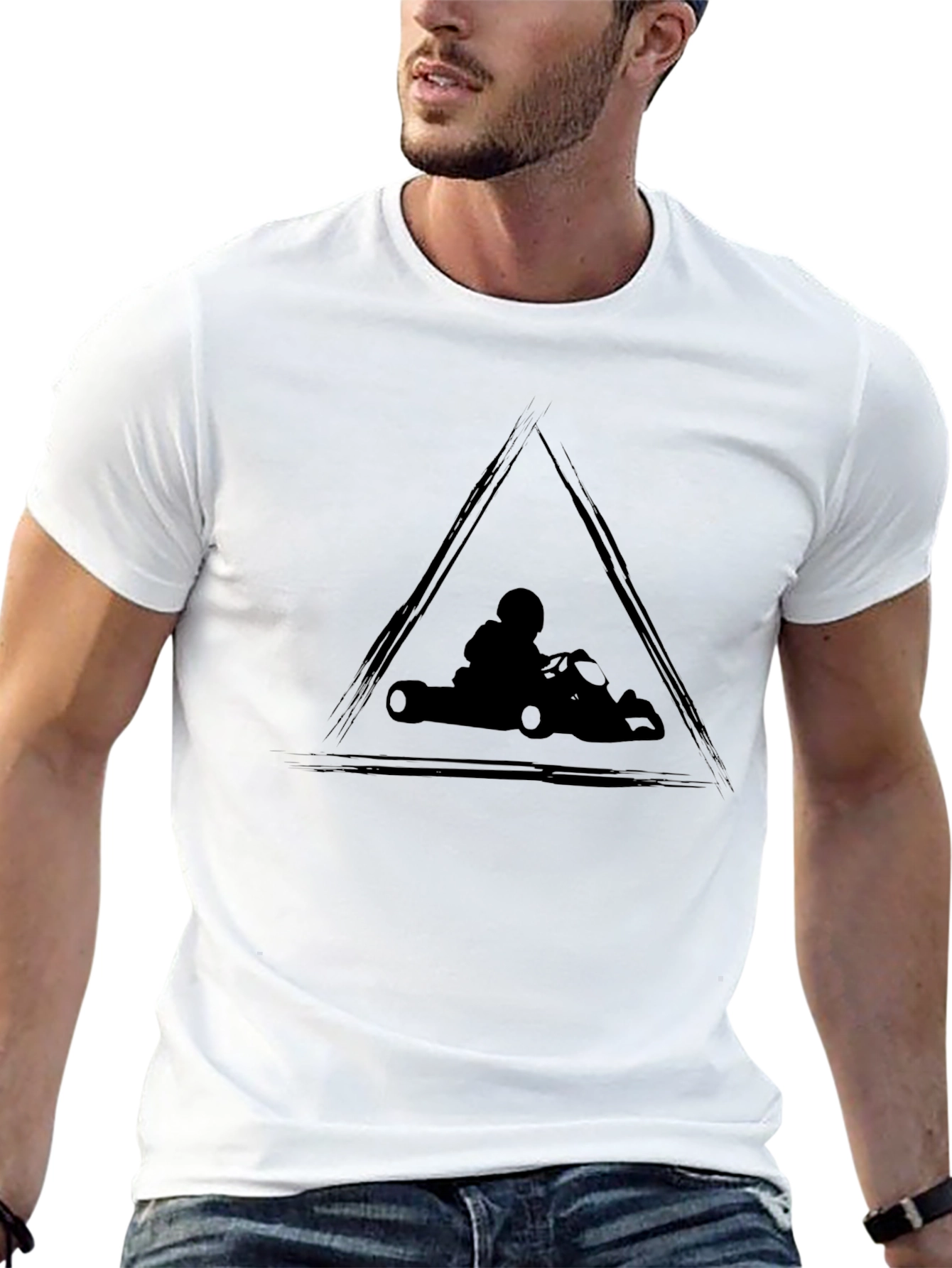 Go-Kart Racing Triangle Graphic Black T-Shirt