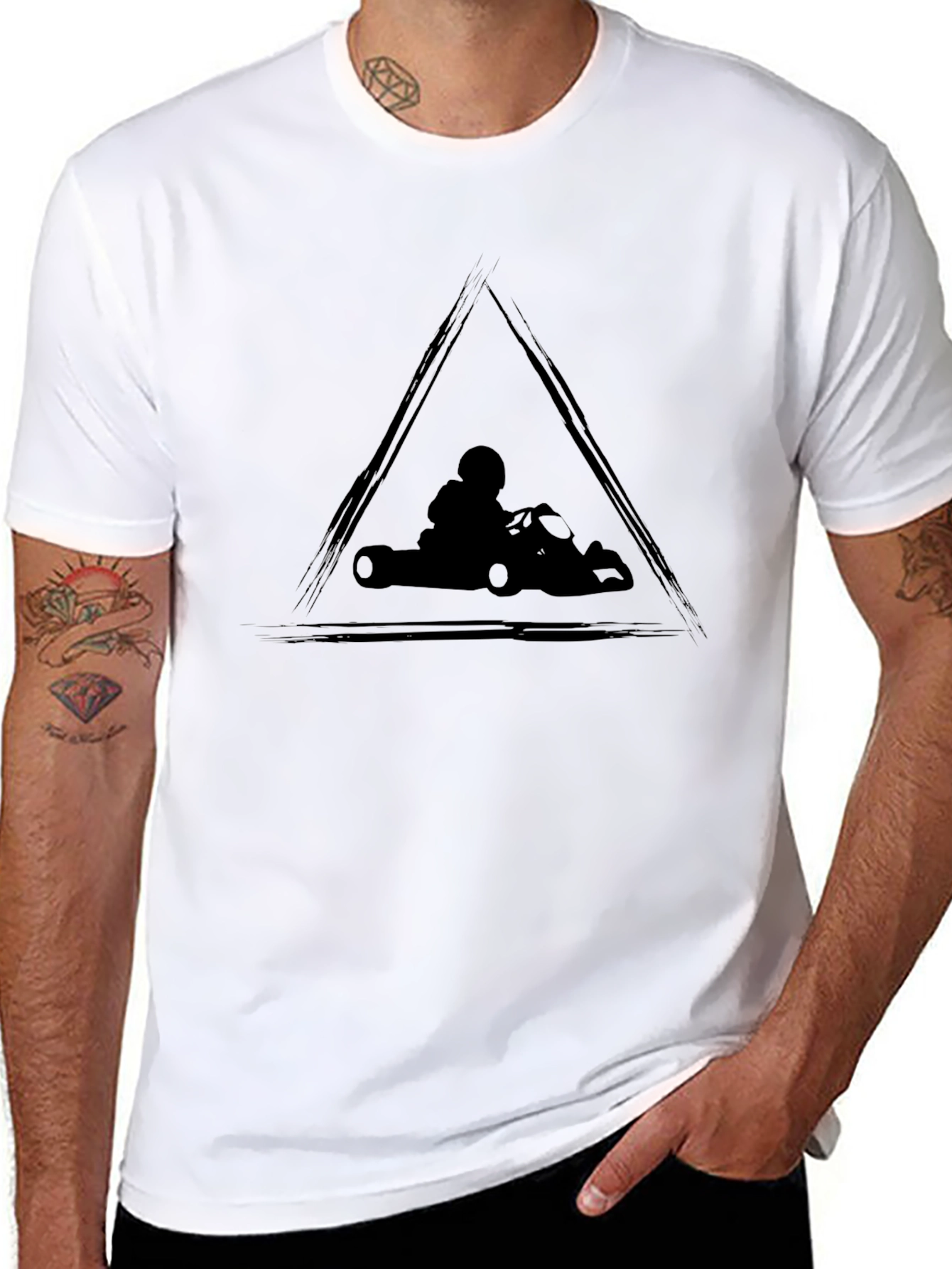Go-Kart Racing Triangle Graphic Black T-Shirt