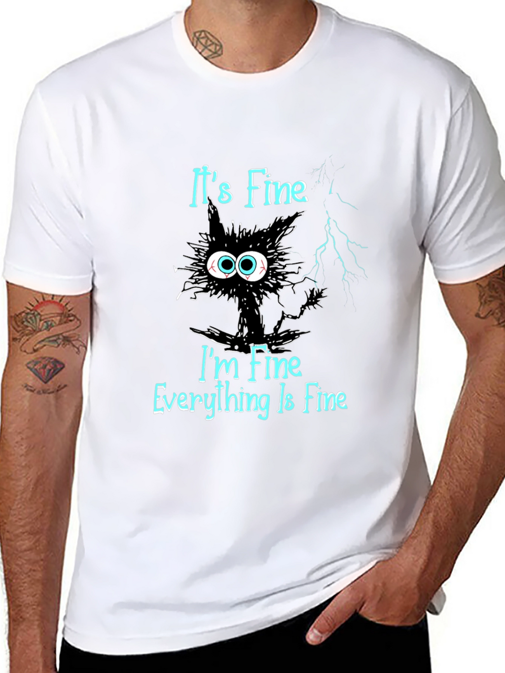 Its Fine Cat T-Shirt - Mens Black Graphic Tee