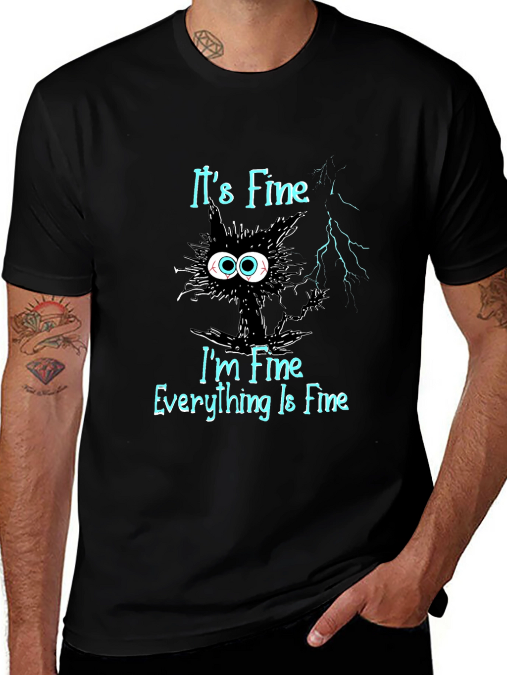 Its Fine Cat T-Shirt - Mens Black Graphic Tee
