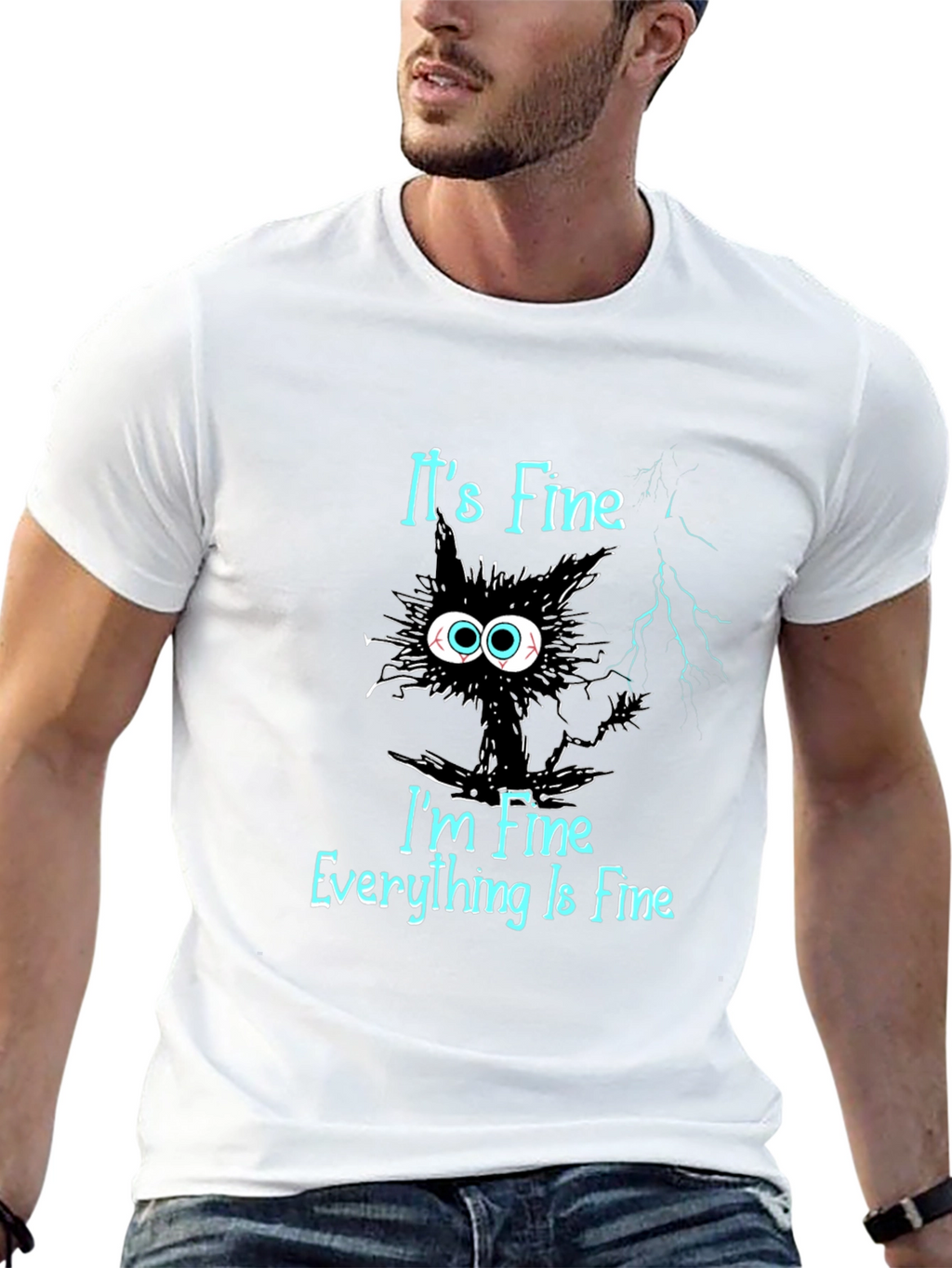 Its Fine Cat T-Shirt - Mens Black Graphic Tee