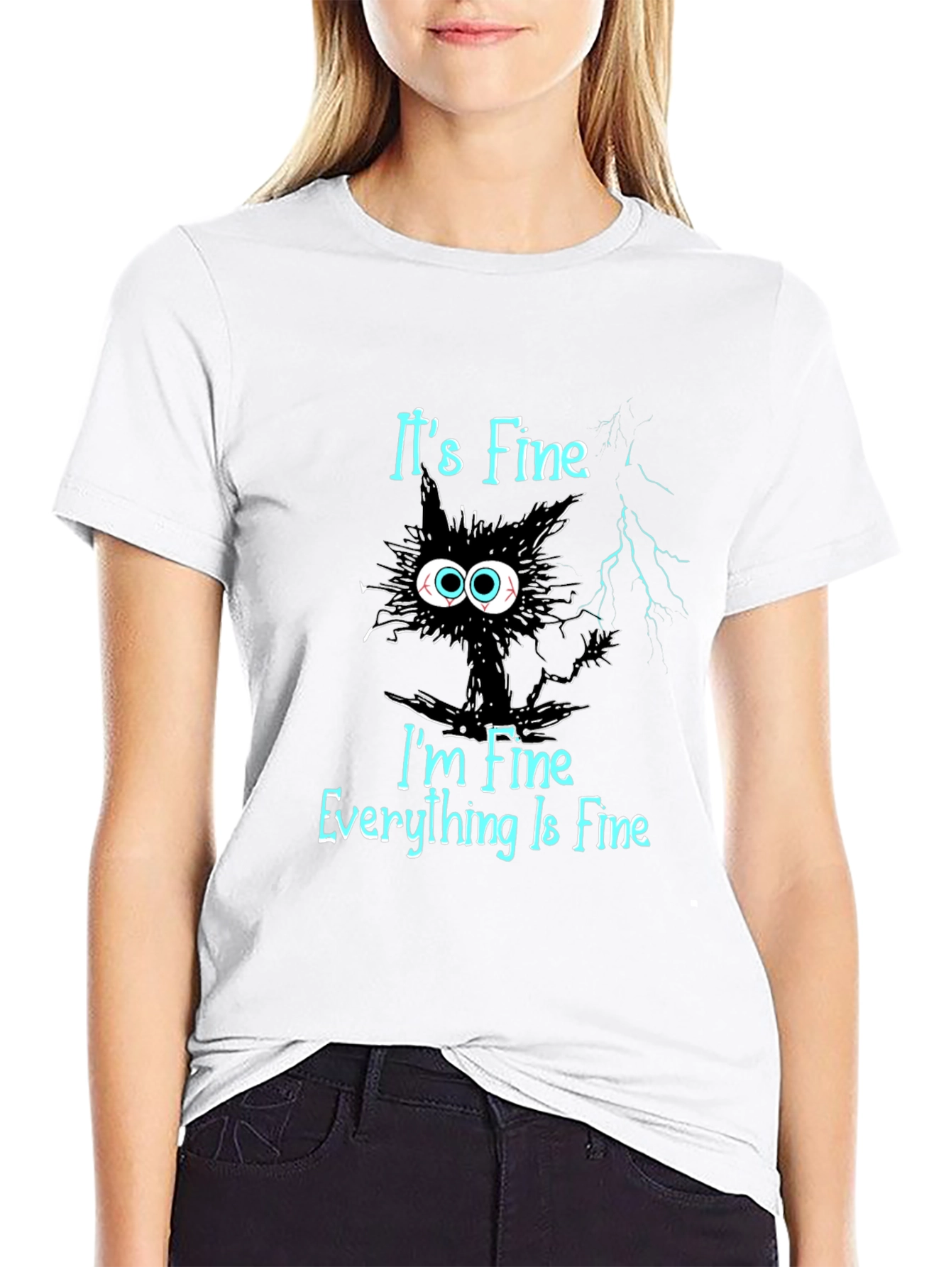 Its Fine Cat T-Shirt - Mens Black Graphic Tee
