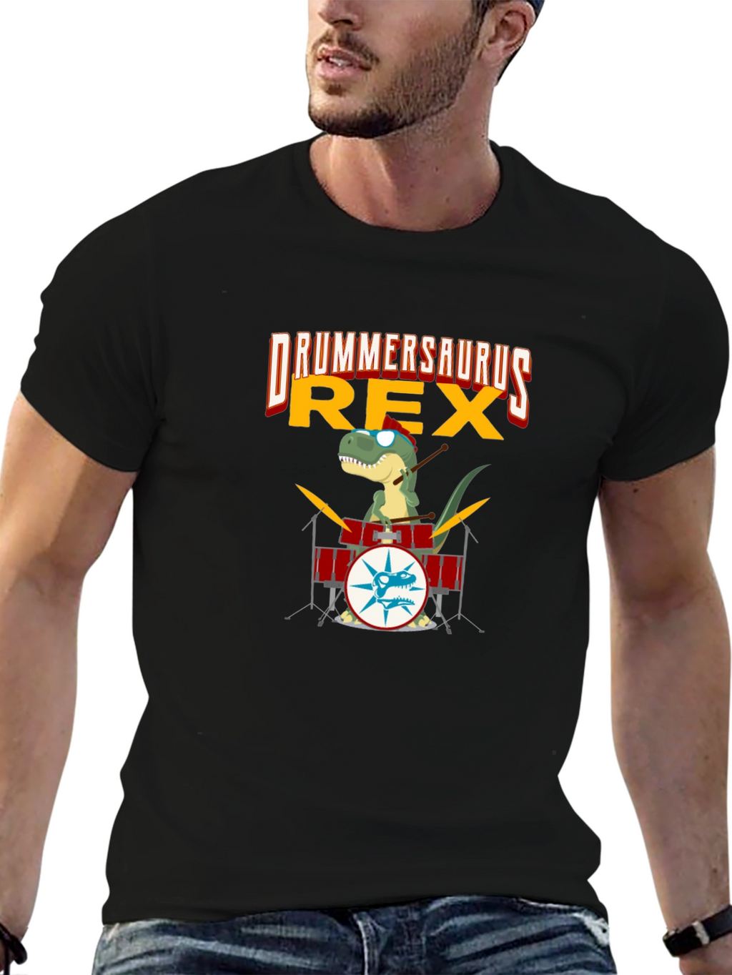 Drummersaurus Rex T-Shirt - Music & Dinosaur Lover Tee