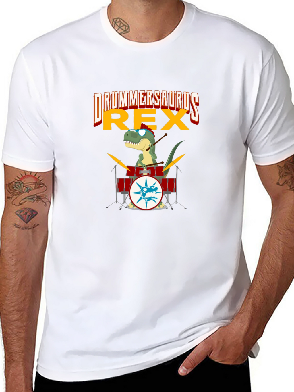 Drummersaurus Rex T-Shirt - Music & Dinosaur Lover Tee