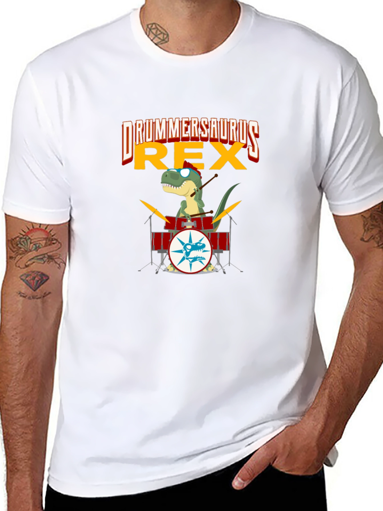 Drummersaurus Rex T-Shirt - Music & Dinosaur Lover Tee