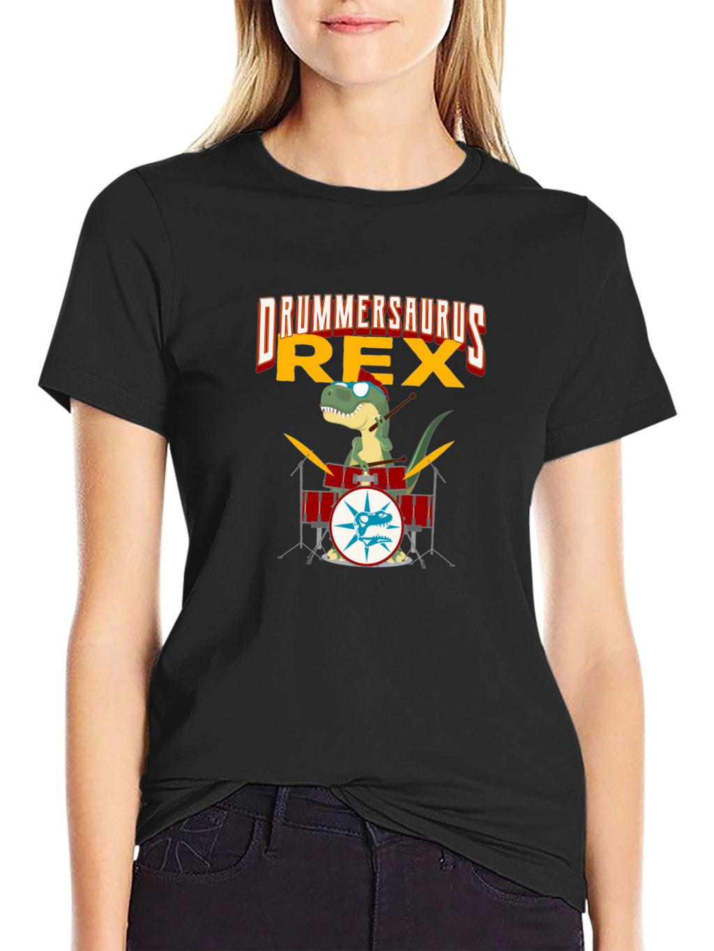 Drummersaurus Rex T-Shirt - Music & Dinosaur Lover Tee