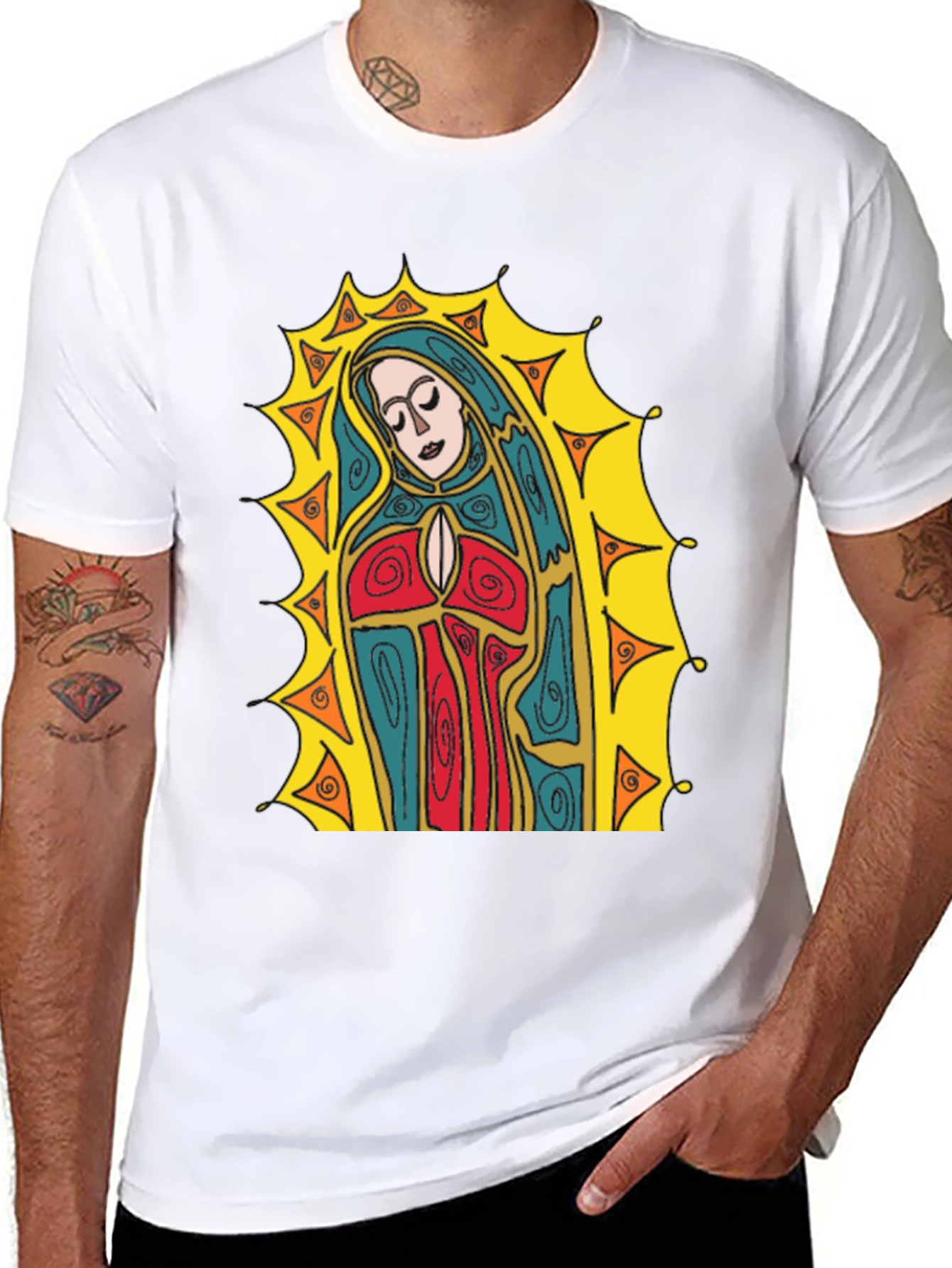 Virgin Mary Graphic T-Shirt - Religious Art Tee