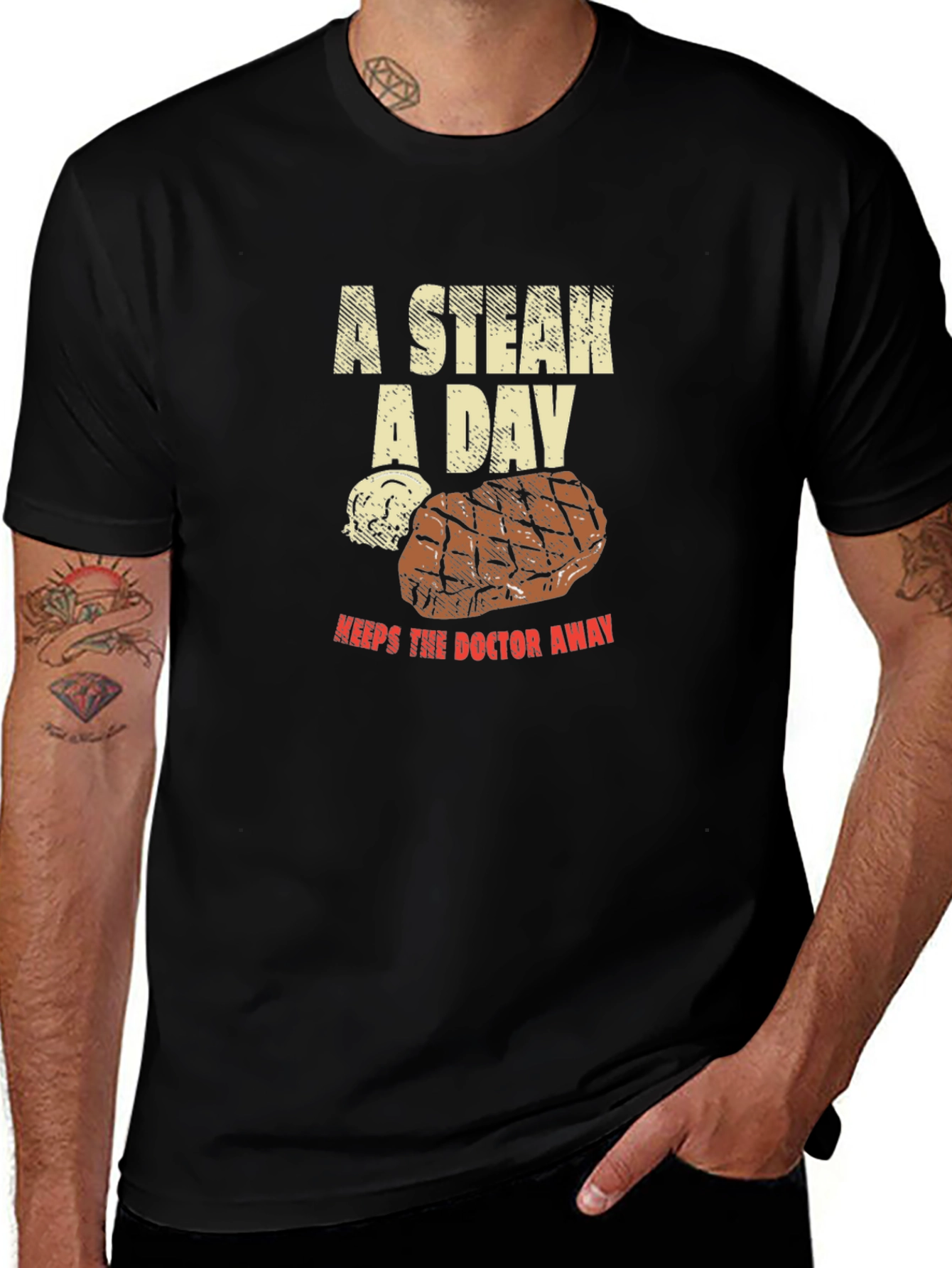 Funny Steak Lover T-Shirt - A Steak A Day Graphic Tee