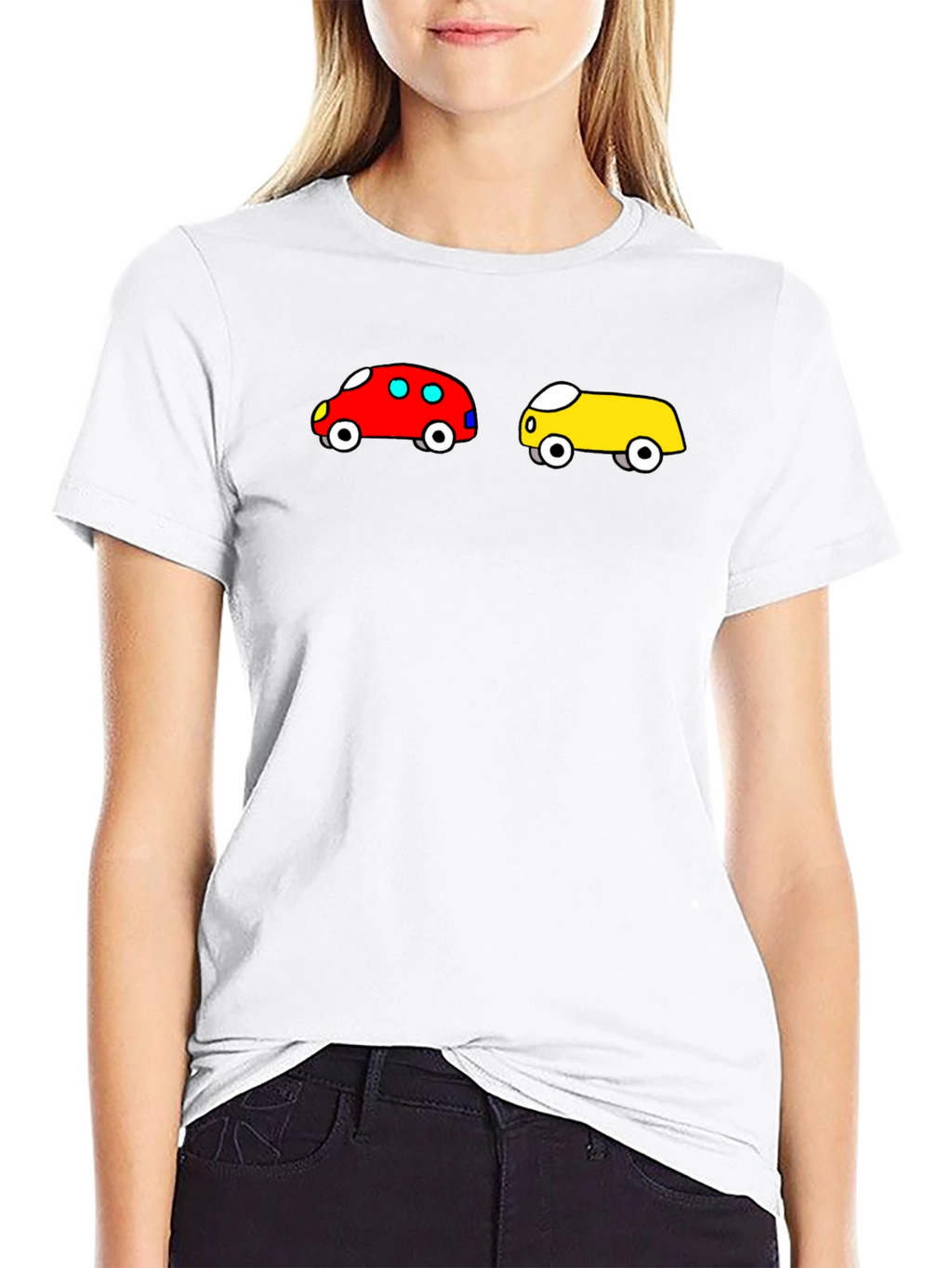 Cartoon Car Graphic Tee - Fun Black T-Shirt