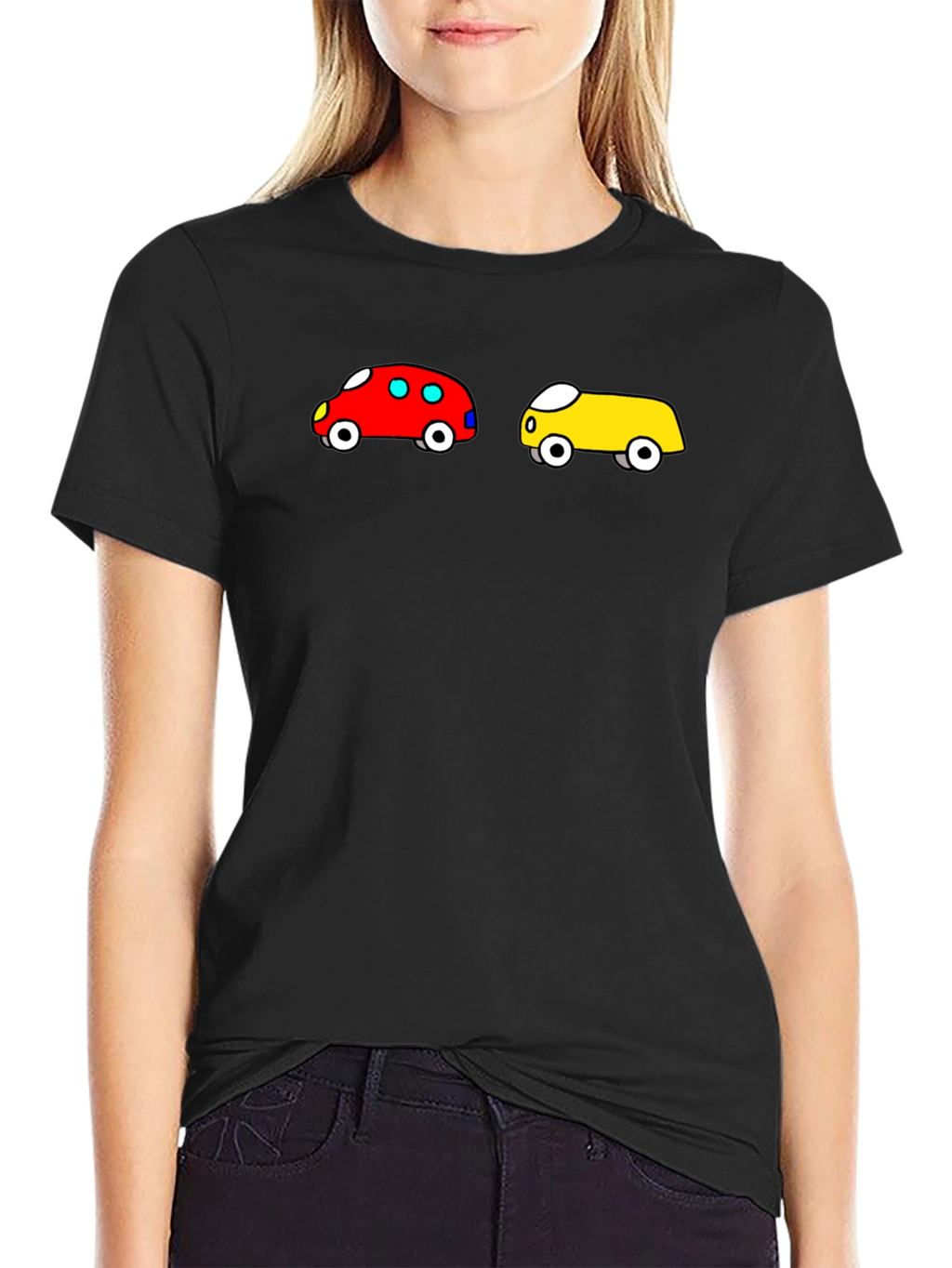 Cartoon Car Graphic Tee - Fun Black T-Shirt