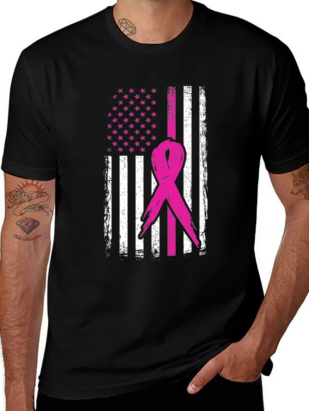 Breast Cancer Awareness USA Flag T-Shirt