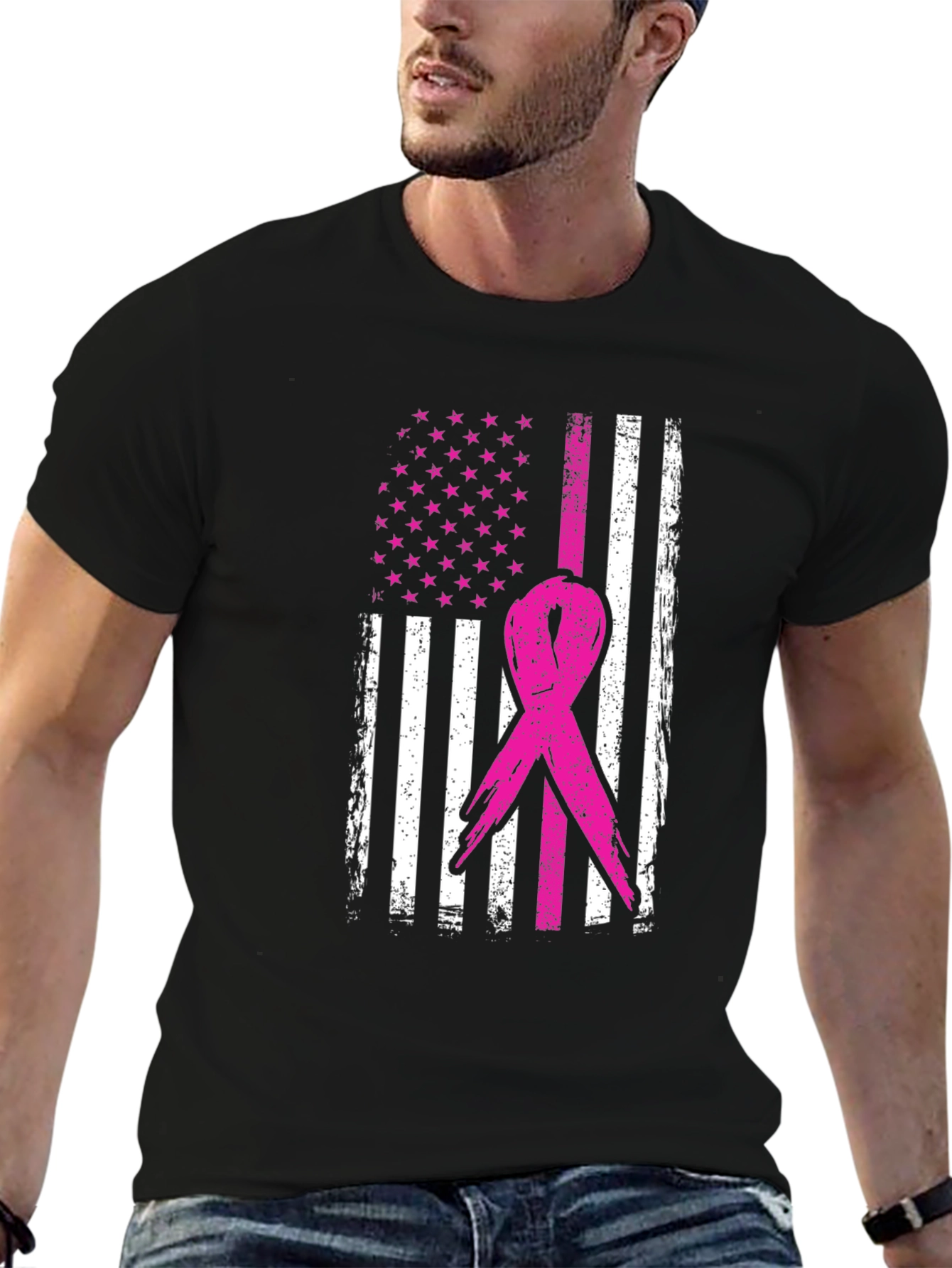 Breast Cancer Awareness USA Flag T-Shirt