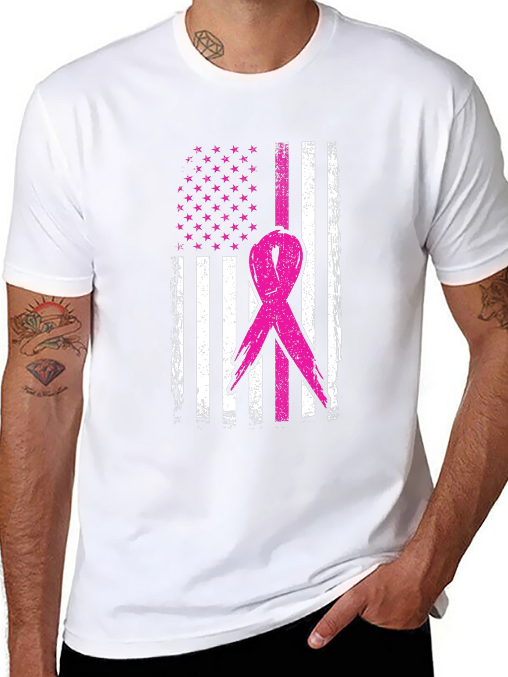 Breast Cancer Awareness USA Flag T-Shirt