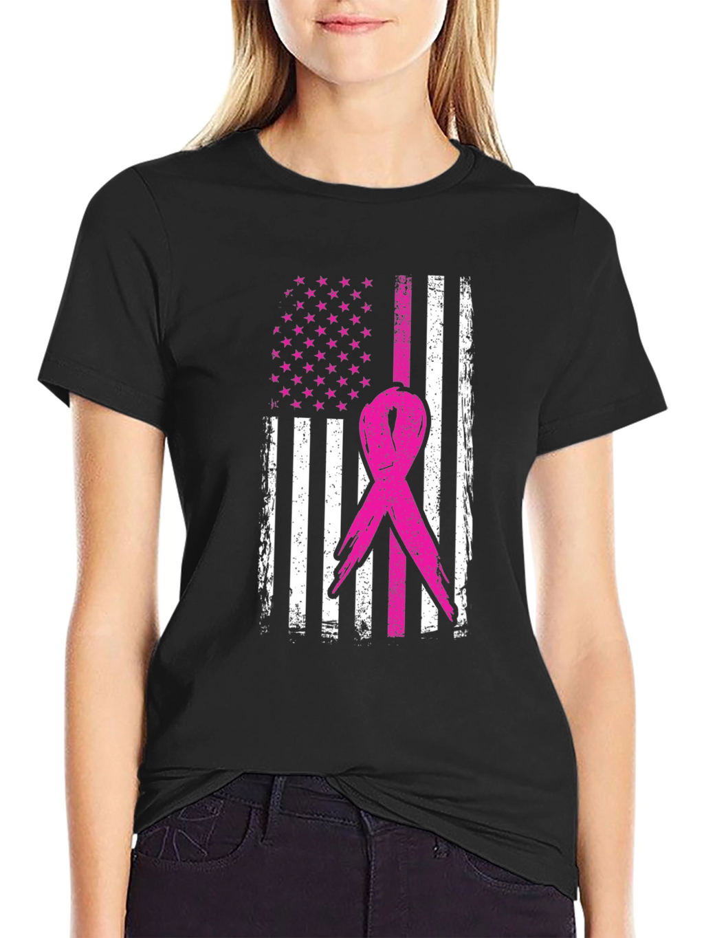 Breast Cancer Awareness USA Flag T-Shirt