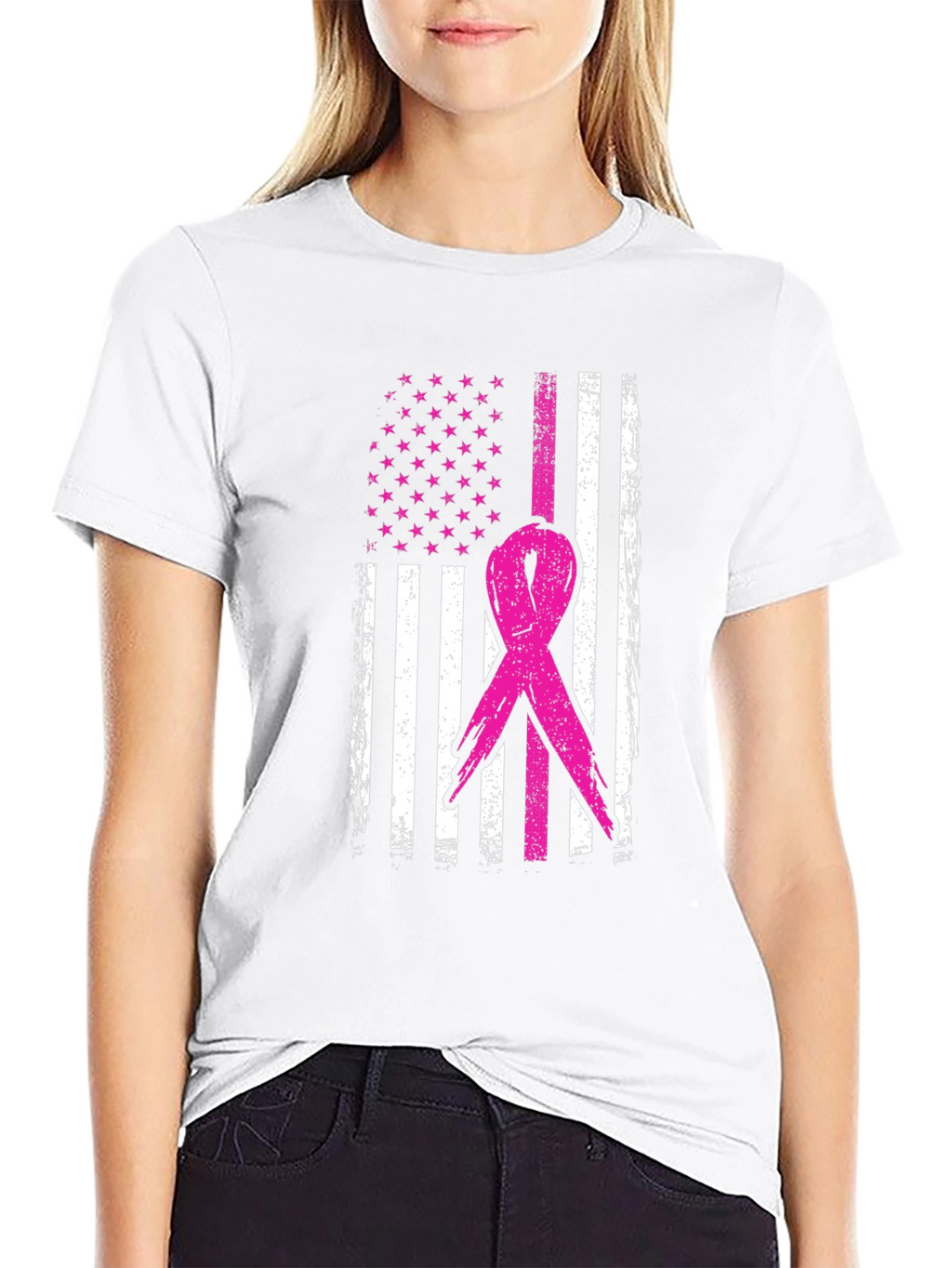 Breast Cancer Awareness USA Flag T-Shirt